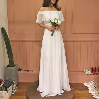 Sweet Ruffles Boat Neck Bridal Dresses Elegant Floor-length A Line Wedding Dress For Women Newest Simple Vestidos De Novia