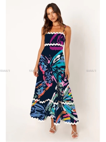 Casual Print Sleeveless Straps Slip Maxi Long Dress Vintage Fashion Dresses Summer Female Elegant Women Vacation Holiday Vestido