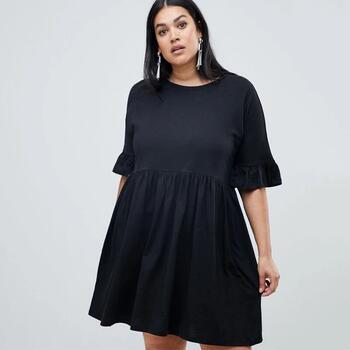 Plus Size Casual Summer Dress Women Half Flounce Sleeve Loose A-line Dress Ladies Large Size Solid Black Cotton Tunic Dress 6XL