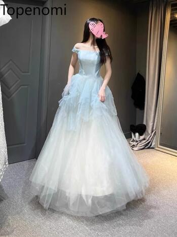 Topenomi Evening Dress 2024 New High End One Shoulder Waist Patchwork Mesh Graduation Quinceanera Gown Fairy Simple Prom Dresses