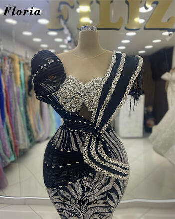 Vestidos De Festa Black Evening Dresses Arabic Dubai Mermaid Wedding Party Dress Elegant Beading Crystals Engagement Gowns 2024