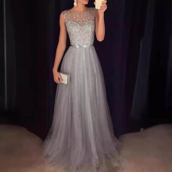 Women Formal Lace Long Dress Prom Evening Party Cocktail Bridesmaid Wedding Gown New Elegant Ladies Chiffon Sleeveless Dresses