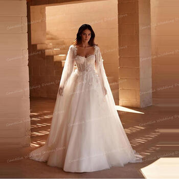Simple Wedding Dresses Woman's A Line Sexy Shawl Long Sleeve Sweetheart Appliques Bridal Gowns Princess Elegant Party Vestidos