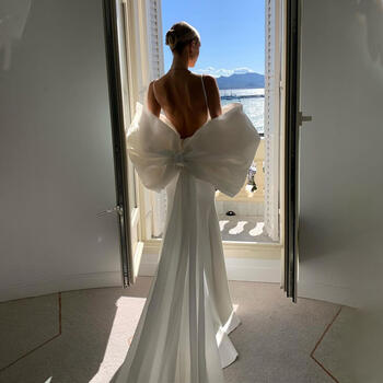 Sexy Backless Big back Bowe Sheath/Mermaid Wedding Dresses Custom Made 2024 Vestido De Noival