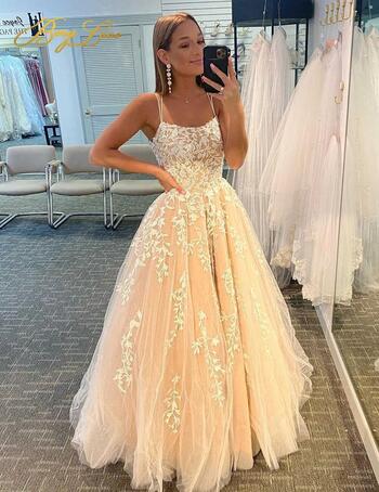 Aoruisen Tulle Appliques Prom Dress Spaghetti Straps Ball Gowns Luxury Long Wedding Guest Princess Formal Evening Party Dress