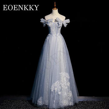 Sparkly Bow Off Shoulder Prom Dresses 2024 Luxury Pearls Lace Appliques Wedding Party Dress Glitter A Line Women robes de soirée
