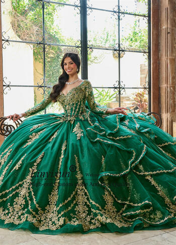 Princess Emerald Green Vestidos De Años Quinceanera Dress 2024 Applique Crystals Diamonds Mexi Dress For 15 Year Birthday