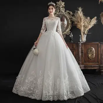 2024 Spring New Lace Dress Wedding White Gown One Shoulder Half Sleeve Lace Floor Length Plus Size Bridal Main Wedding Dress