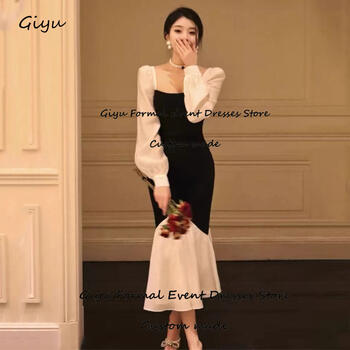 Giyu Elegant White and Black Evening Gown Dress Mermaid Trumpet Tea-Length Vestidos De Noche Elegantes 2024 Wedding Party Dress