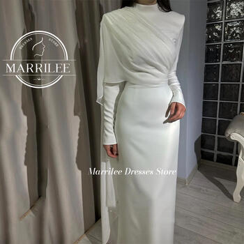 Marrilee Elegant Ivory Long Sleeves High Neck Stain Evening Dress Simple Chiffon Floor Length Mermaid Prom Gown Formal Occasions